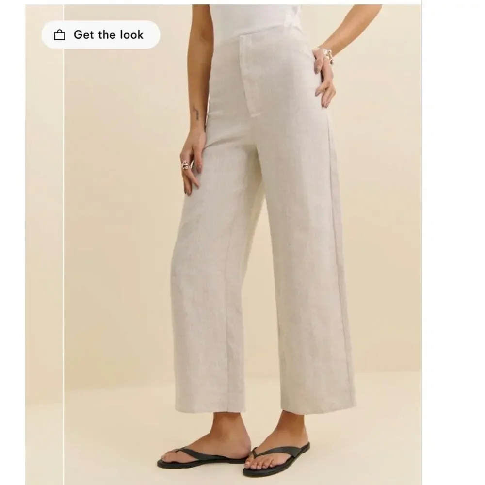 Reformation Joni Linen Black and White Cropped High Rise Wide Leg Pant 10